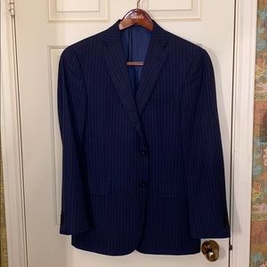 HS&M New York cut. Navy with blue pin stripes.